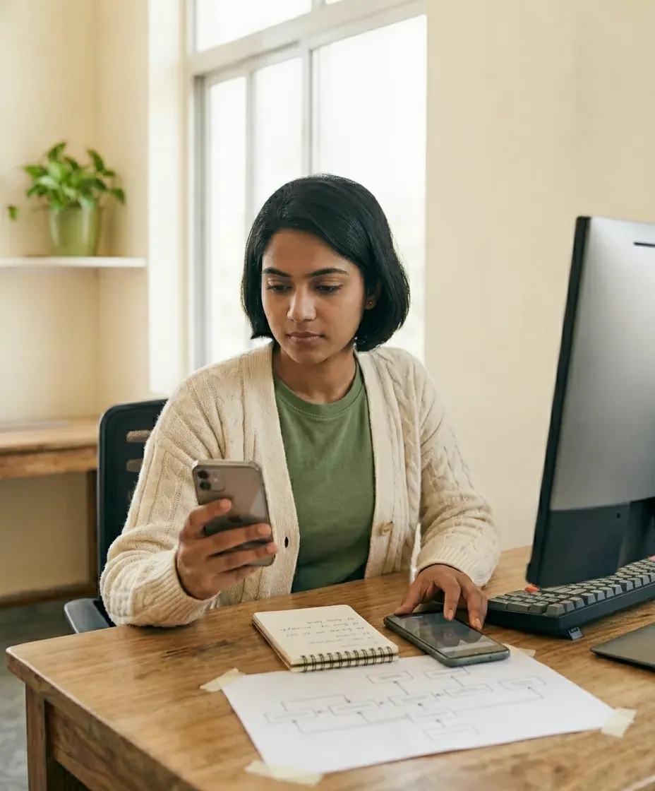 A tester checking the app on a real device