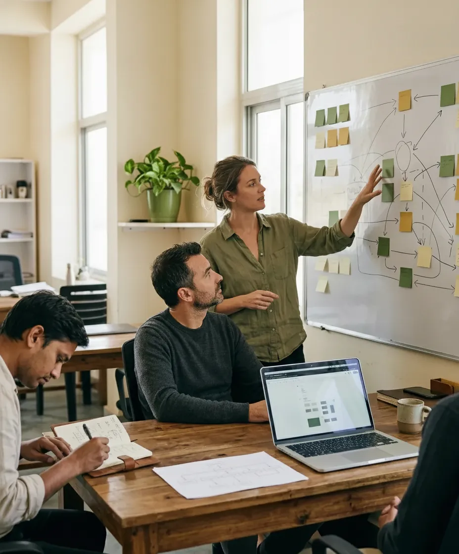 An operations team mapping a workflow together